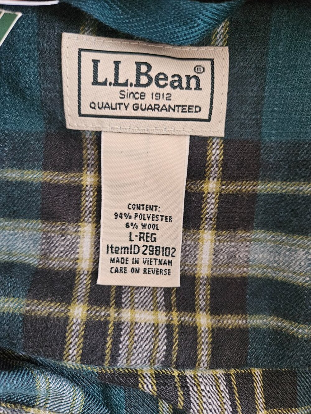 L.L. Bean Teal Snap Buttons Plaid Flannel Large Shirt - Picture 7 of 8
